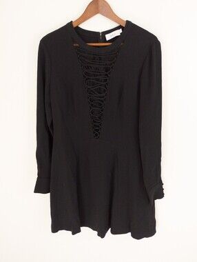 A.L.C. Wares Black Lace Plunge Loop Front Long Sleeve Dress Size 10